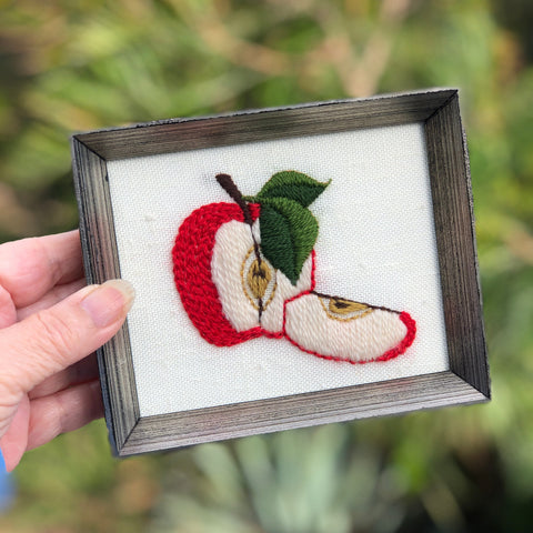 Vintage Apple Crewel Embroidery Framed