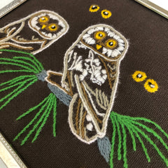 Vintage Owl Watch Crewel Embroidery Framed